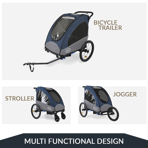 ClevrPlus Venturer Double Bicycle Baby Kid Child Trailer Bike Jogger/Stroller Folding, Midnight Blue (CL_CLP802610) - Alt Image 2