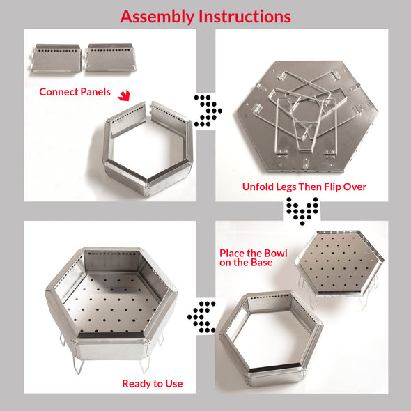 Clevr 15" Portable Stainless Steel Fire Pit for Camping, Hexagon Smokeless Bonfire Wood Fireplace (CL_CRS501831) - Alt Image 4