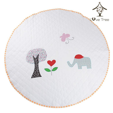 LoveTree Round White Kids Canvas Cushion Anti skid Door Mat Carpet Rug, Elephant (CL_CRS600992) - Main Image