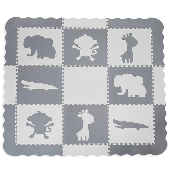 Clevr Grey XLARGE 1/2" Thick Interlocking EVA Foam Mat for Kids Baby Play Mats, 78" X 78,  41 Sqft, 9 pcs, Safari Animal (CL_CRS601202) - Alt Image 1