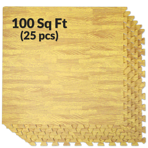 Home Aesthetics Light Oak Wood Grain Interlocking EVA Foam Floor Mats (100 Sq. Ft. - 25 pcs) (CL_HOM804909) - Main Image