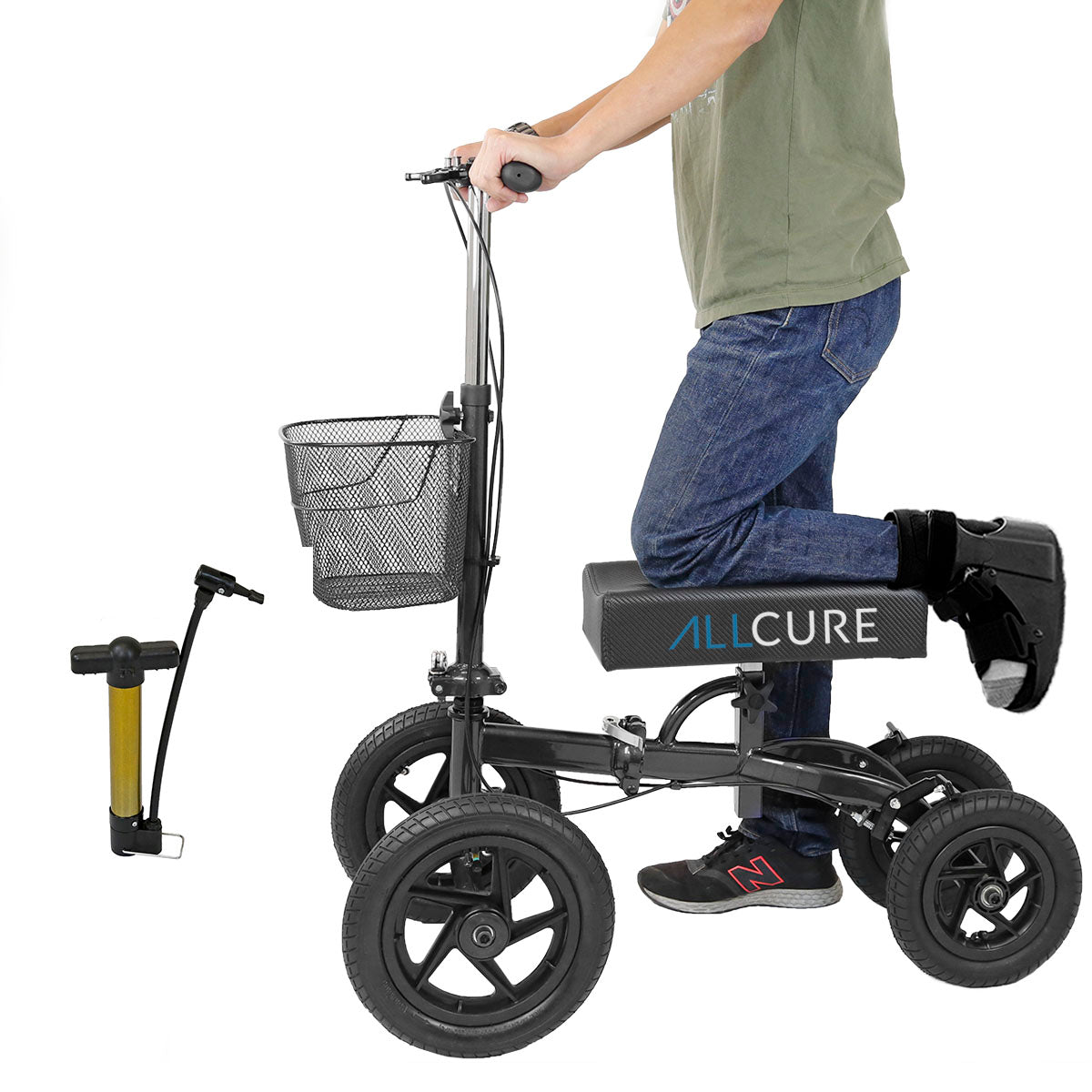 AllCure All Terrain Foldable Crosslinks Knee Scooter – Medical Walker Black Roller