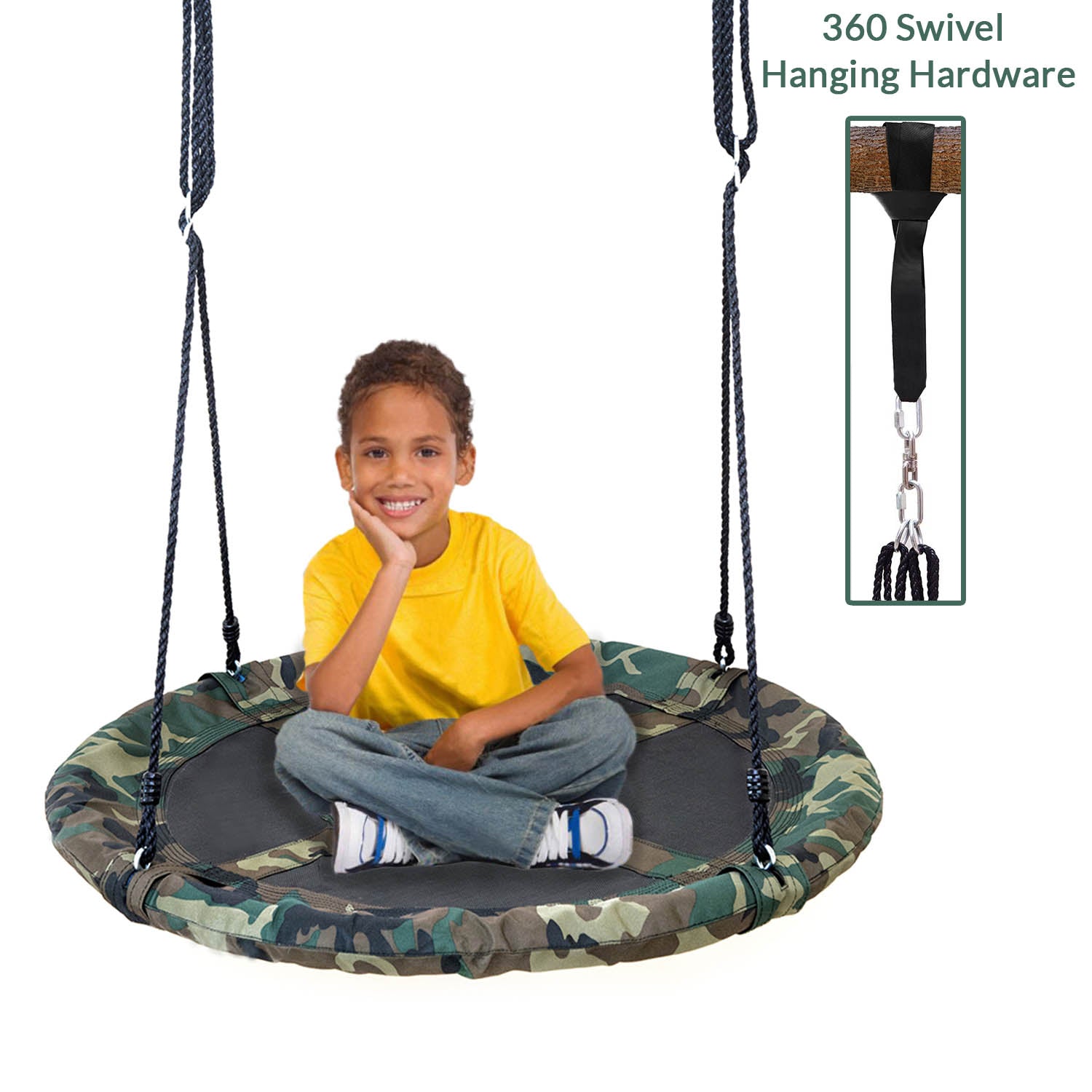 Clevr 40 Outdoor Saucer Kids Tree Tire Swing, Camo